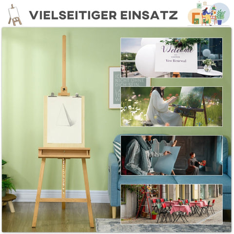 Rootz Beech Wood Easel - Adjustable Height - Painter's Easel - Wedding Sign Stand - Stable Tripod Design - 65cm x 110cm x 180-235cm