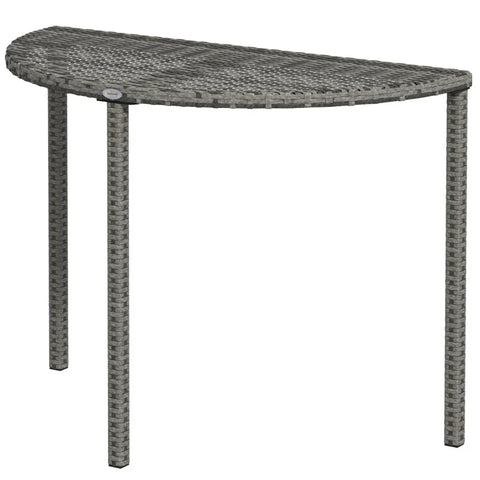 Rootz Garden Table - Balcony Table - Modern Design - Half-round - Polyrattan + Metal - Gray - 100x50x74 cm