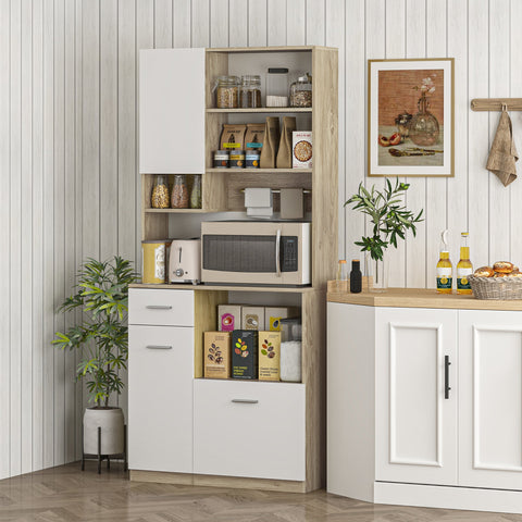 Rootz Modern Kitchen Storage Cabinet - Dining Room Buffet - Adjustable Shelves - Elegant Design - 80cm x 35cm x 180cm - White, Brown Finish