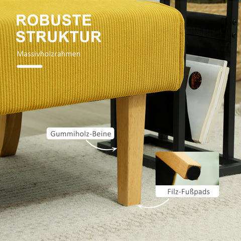 Rootz Two Seater Sofa - Loveseat - Couch - Thick Padding Comfort - 110cm x 62cm x 85cm - Corduroy Fabric - Solid Wooden Legs