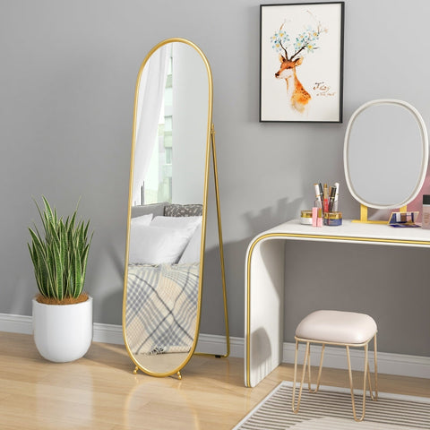 Rootz Full-Length Mirror - Standing Mirror - Rustproof Metal Frame - Elegant Oval Shape - Clear Reflection - 40cm x 41cm x 159cm