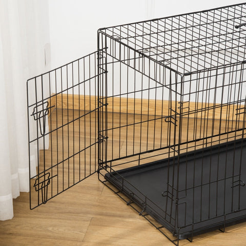 Rootz Dog Cage - Pet Crate - Transport Box - Iron Wire - 92cm x 57cm x 62.5cm - Foldable - Easy Assembly - Large Front Door