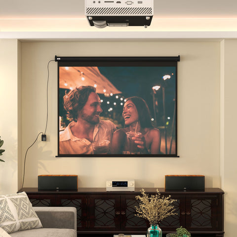 Rootz 100-Inch Beamer Canvas - Projection Screen - Home Cinema - Motorized - Black - 203cm x 152cm