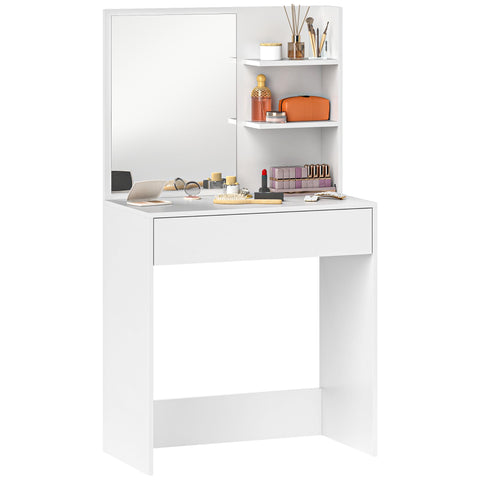 Rootz Dressing Table with Mirror - Make-up Table - Bedroom Vanity - Drawer & Shelves - 75l x 40t x 137h cm - Elegant Organization & Safety