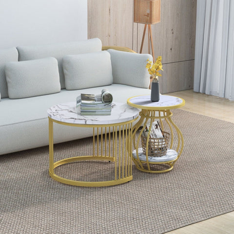 Rootz 2 Piece Coffee Table Set - Nesting Tables - Side Tables - Elegant & Durable - 70cm x 70cm x 45.5cm & 45cm x 45cm x 53.5cm