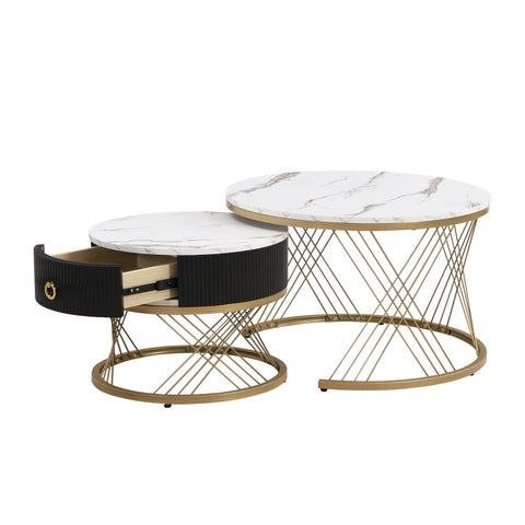 Rootz Modular Coffee Table Set - Marble Table - Elegant Side Tables - Storage - 70cm x 70cm x 45cm & 50cm x 50cm x 40cm