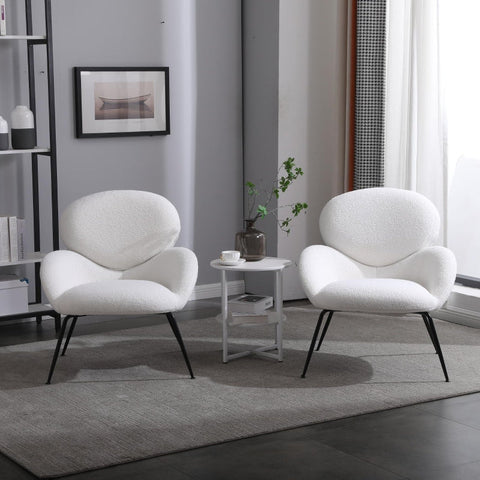 Rootz Teddy Velvet Dressing Chair - White Metal Leg Accent Chair - Comfy Lounge Seat - Luxurious Comfort - 74.1L x 77.9W x 81H cm