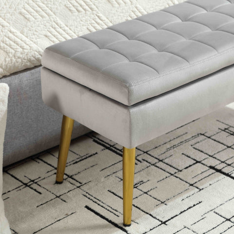 Rootz Modern Minimalist Storage Bench - Velvet Ottoman - Padded Seat - Ample Storage - 111L x 35W x 44.5H cm