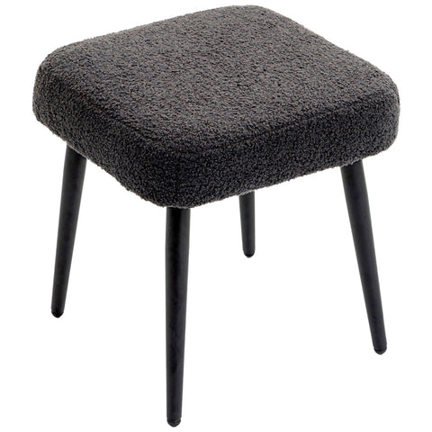 Rootz Stool - Footrest - Ottoman - Cashmere-Look Fabric - Accent Chair - 42cm x 42cm x 47cm - Dark Gray - Steel Legs - 10cm Cushion
