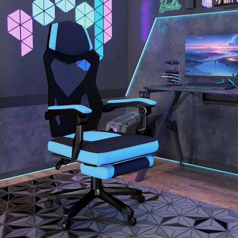 Rootz Gaming Office Chair - Height-Adjustable Seat - Rotatable Roller - Ergonomic Comfort - 58cm x 63cm x 112-122cm - Blue-Black