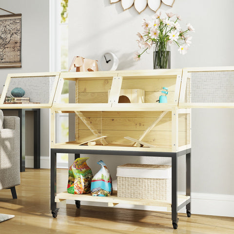 Rootz Wooden Dwarf Hamster Cage - Small Animal House - Two-Story Pet Enclosure - Storage & Mobility - 87 x 43 x 101cm