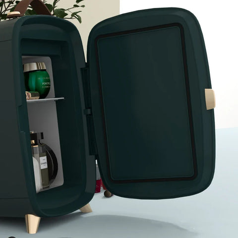 Rootz Beauty Fridge - Mini Fridge - 4 L Capacity - Portable Adapter - Plastic - Aluminum - Dark Green - 20.3 X 26.3 X 28 Cm