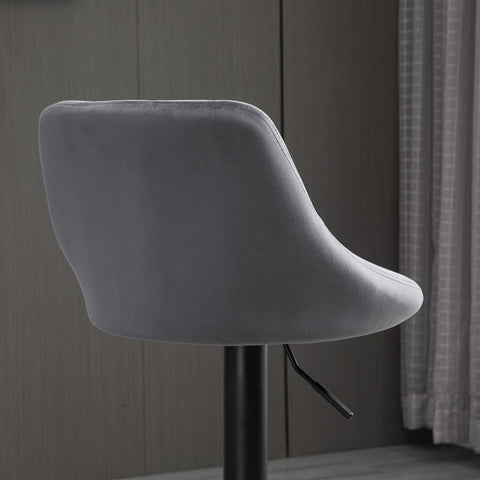 Rootz Set of 2 Bar Stools - Height Adjustable Chairs - Swivel Seats - Velvet Upholstery - Ergonomic Comfort - 46x48x83-104cm, Grey