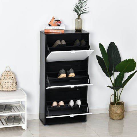 Rootz Shoe Cabinet - Shoe Storage - Entryway Organizer - Ergonomic Design - 60W x 26D x 124H cm - Black and White Finish
