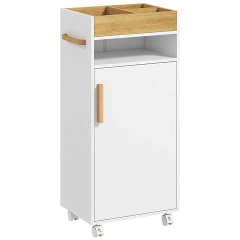 Rootz Bathroom Cabinet on Rollers - Mobile Storage Unit - Bathroom Organizer - Adjustable Shelves - 40 x 30 x 88 cm White Brown