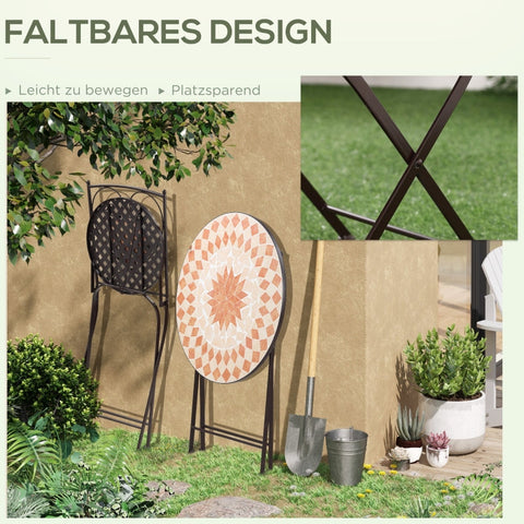 Rootz 3 Piece Bistro Set - Balcony Furniture - Outdoor Patio Set - Mosaic Design - Foldable & Water-Resistant - 61cm x 70cm Table, 39cm x 52cm x 90.5cm Chairs