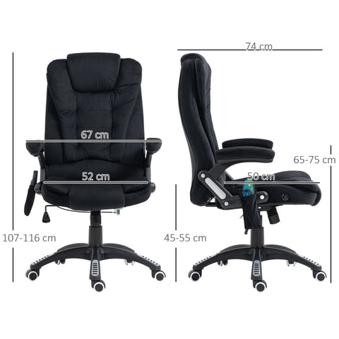 Rootz Vinsetto Office Chair with Massage & Heat Function - Ergonomic Chair - Height Adjustable Chair - 6 Vibration Massage Points - Easy Mobility - Adjustable Seat Height - 67W x 74D x 107-116H cm - Black
