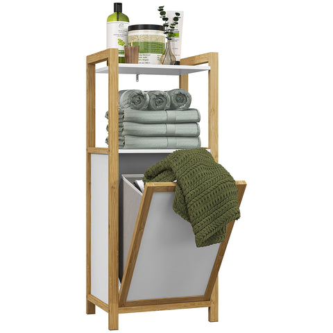 Rootz Bamboo Bathroom Cabinet - Laundry Basket - Floor Cabinet - Space Saving - 2 Shelves - 40L x 30W x 95H cm