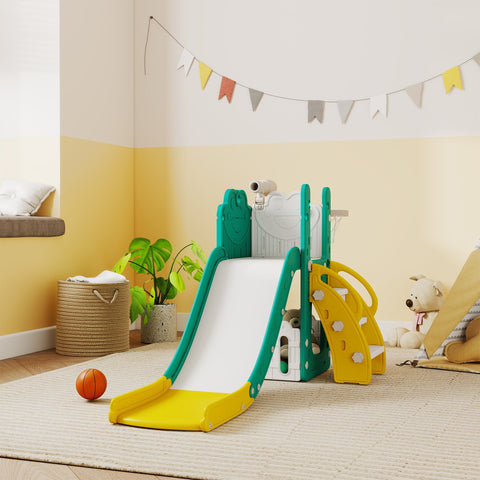 Rootz 5-in-1 Children's Slide Set - Kids Play Set - Indoor Playground - Enhances Creativity - 178cm x 70cm x 86cm - Yellow and Green Plastic
