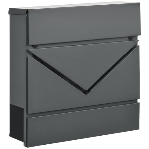 Rootz Mailbox with Lid - Secure Mail Holder - Galvanized Steel Postbox - Includes Newspaper Holder - Lockable - 37cm x 10.5cm x 37cm - Grey