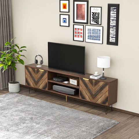 Rootz Elegant TV Cabinet - Media Console - Entertainment Stand - Sturdy Iron Feet - 157L x 38W x 48H cm