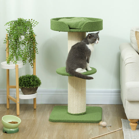 Rootz Cat Tree - Cat Tower - Scratching Post - Lamb Wool Comfort - 91cm x 45cm x 45cm - Green