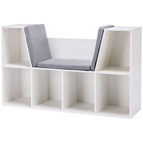 Rootz 2-in-1 Children's Shelf & Bench - Storage Unit - Kid's Organizer - Enhances Room Tidiness - 103cm x 30cm x 62cm - White & Grey