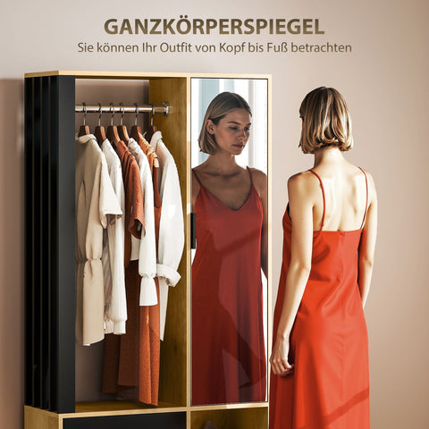 Rootz Wardrobe with Mirror - Closet - Storage Unit - Full-Body Mirror - 80B x 30T x 175H cm, Black & Brown