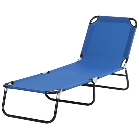 Rootz Sun Lounger - 5 Way Adjustable Backrest - Sunbeds - Quick Drying - Oxford Fabric - Metal Frame - Blue - 190 x 56 x 28 cm