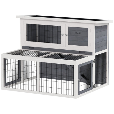 Rootz 2 Level Rabbit Stable - Hutch - Bunny House - Winter-Proof, Easy Clean - 122cm x 95cm x 93.5cm