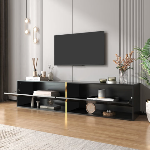 Rootz High-Gloss TV Cabinet - Entertainment Unit - Media Console - Elegant Gold Edge - 172L x 35W x 40H cm
