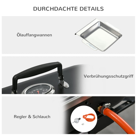 Rootz Portable Gas Grill - Foldable BBQ - Garden Grill - Compact & Easy Cleaning - 66cm x 34.5cm x 37cm