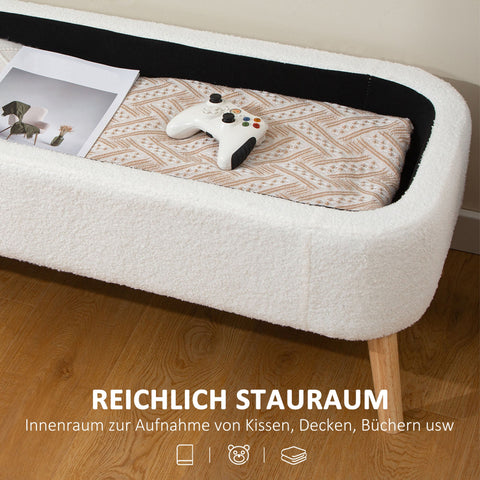 Rootz Storage Stool - Seat Stool - Foot Stool - 65 L Storage - Fleece Fabric - 120cm x 42cm x 45cm - White