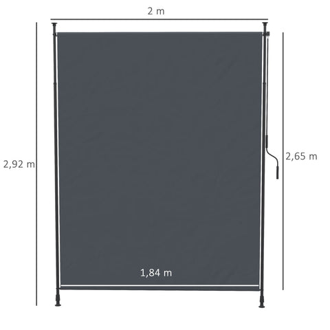 Rootz Zijluifel - Montage zonder boren - Hoogte verstelbaar - Met handslinger - Metalen frame - Grijs - 2 x 2,15-3,05 m