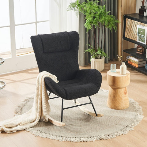 Rootz Gray Teddy Velvet Rocking Chair - Leisure Chair - Velvet Armchair - Ergonomic Comfort - 67.5L x 93W x 93H cm