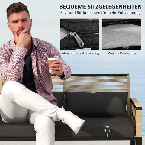 Rootz 4 Piece Rattan Garden Set - Balcony Furniture - Weatherproof Sofa Set - Comfort Cushions - 116cm x 71cm x 78cm