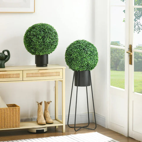 Rootz Artificial Plants - Set Of 2 Box Trees - Round - Boxwood Ball - Home - Office - Green - 40 cm x 40 cm x 40 cm
