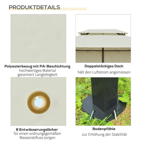 Rootz 3x4m Garden Pavilion with 6 Side Panels - Party Tent - Marquee - Water-Repellent Double Roof - Robust Steel Frame - 300cm x 400cm x 280cm