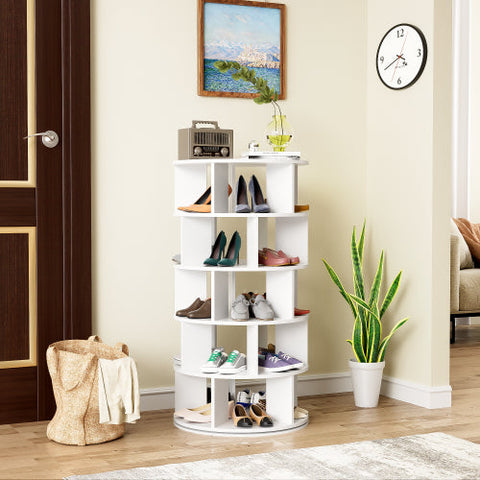 Rootz Rotating Shoe Rack - 5-Tier Organizer - Space-Saving Shelf - Easy Assembly - 115x60x60 cm White