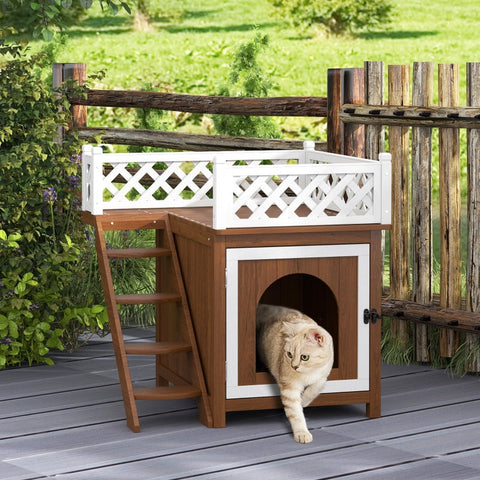 Rootz Cat Cave - Cat House - Small Animal Shelter - Cozy 2-Story Design - 67.5cm x 63cm x 68.5cm