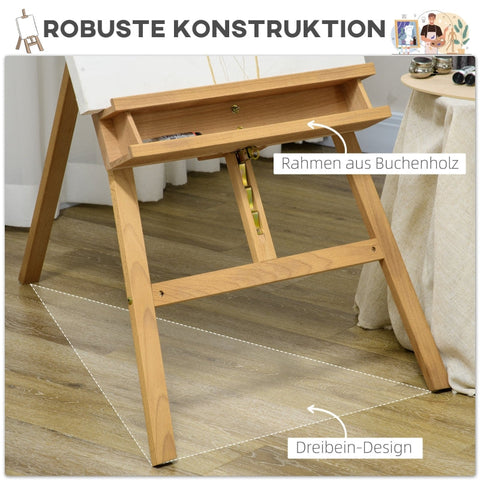 Rootz Beech Wood Easel - Adjustable Height - Painter's Easel - Wedding Sign Stand - Stable Tripod Design - 65cm x 110cm x 180-235cm
