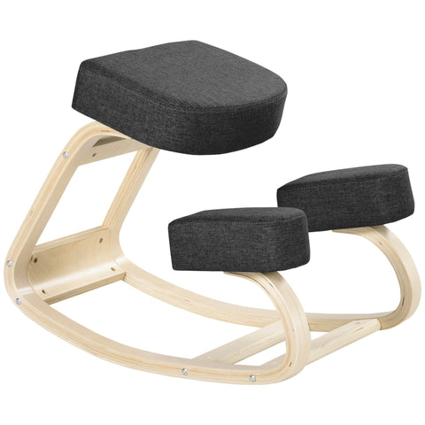 Rootz Knee Chair - Ergonomic Seat Stools - Upholstered Stools - Healthy Seating - Birch Wood - 120kg Capacity - Black - 51cm x 69cm x 58cm