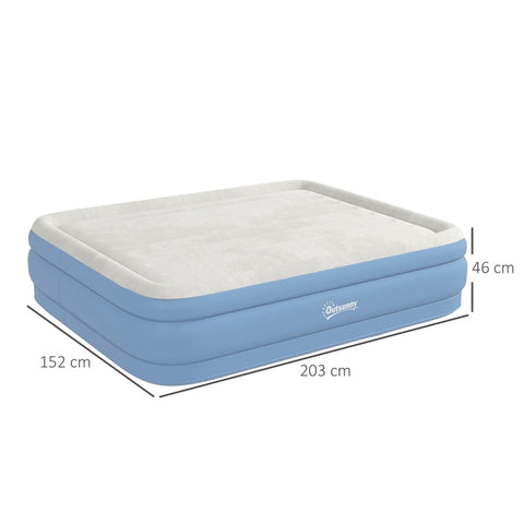 Rootz 2 Person Inflatable Camping Mattress - Air Bed - Blow-Up Mattress - Built-in Pump - Carry Bag - 203cm x 152cm x 46cm - Light Blue - Optimal Body Support - Quick Inflation - Compact and Portable