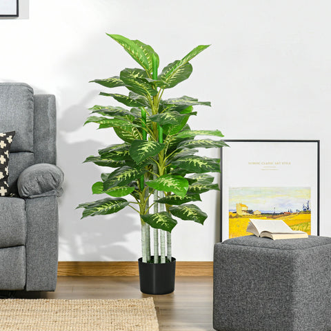 Rootz Artificial Calathea Plant - Faux Plant - Replica Flower - No Care Needed - 120cm Height - Cement Pot Ø 17x14.5cm