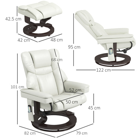 Rootz Relaxation Chair with Footstool - Recliner - Massage Chair - Faux Leather - 79 x 82 x 101 cm - Comfortable Reclining & 360° Rotation