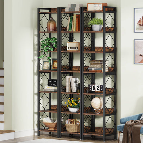 Rootz 7-Tier Corner Shelf - Space-Saving Bookcase - Tall Display Shelf - Maximize Small Spaces - 34cm x 34cm x 200cm