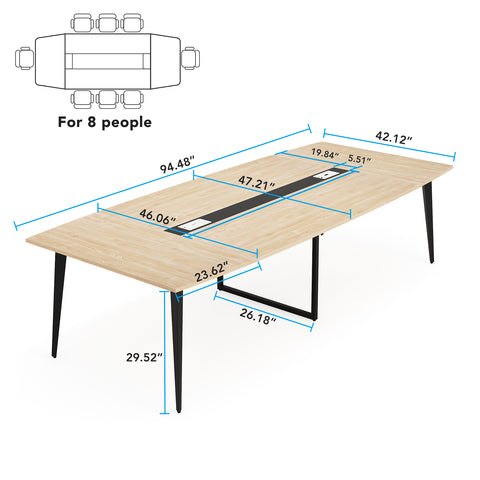 Rootz 8FT Conference Table - Meeting Table - Boardroom Table - Elegant Design -240cm x 120cm x 75cm
