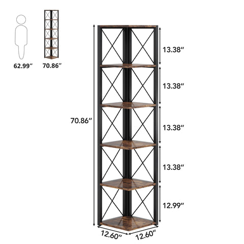 Rootz 6-Tier Storage Shelf - Organizer - Display Rack - Space-Saving Design - 32cm L x 32cm W x 180cm H