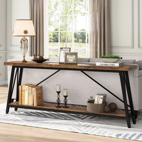 Rootz Industrial Sofa Table - Rustic Console Table - Entryway Table - Ample Storage Space - 180.00 cm L x 29.50 cm W x 80.00 cm H