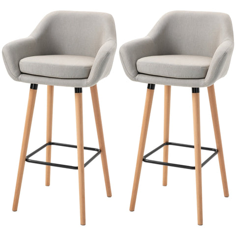 Rootz Modern Bar Stools Set of 2 - Contemporary Kitchen Chairs - Beech Wood Legs - Breathable Fabric - Beige - 55cm x 48cm x 100cm